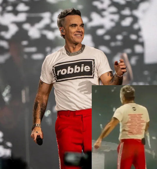 ROBBIE: Double Sided T-Shirt with Euro Dates As Worn by Robbie Williams. Small to 4XL(White & Off White) - SOUND IS COLOUR