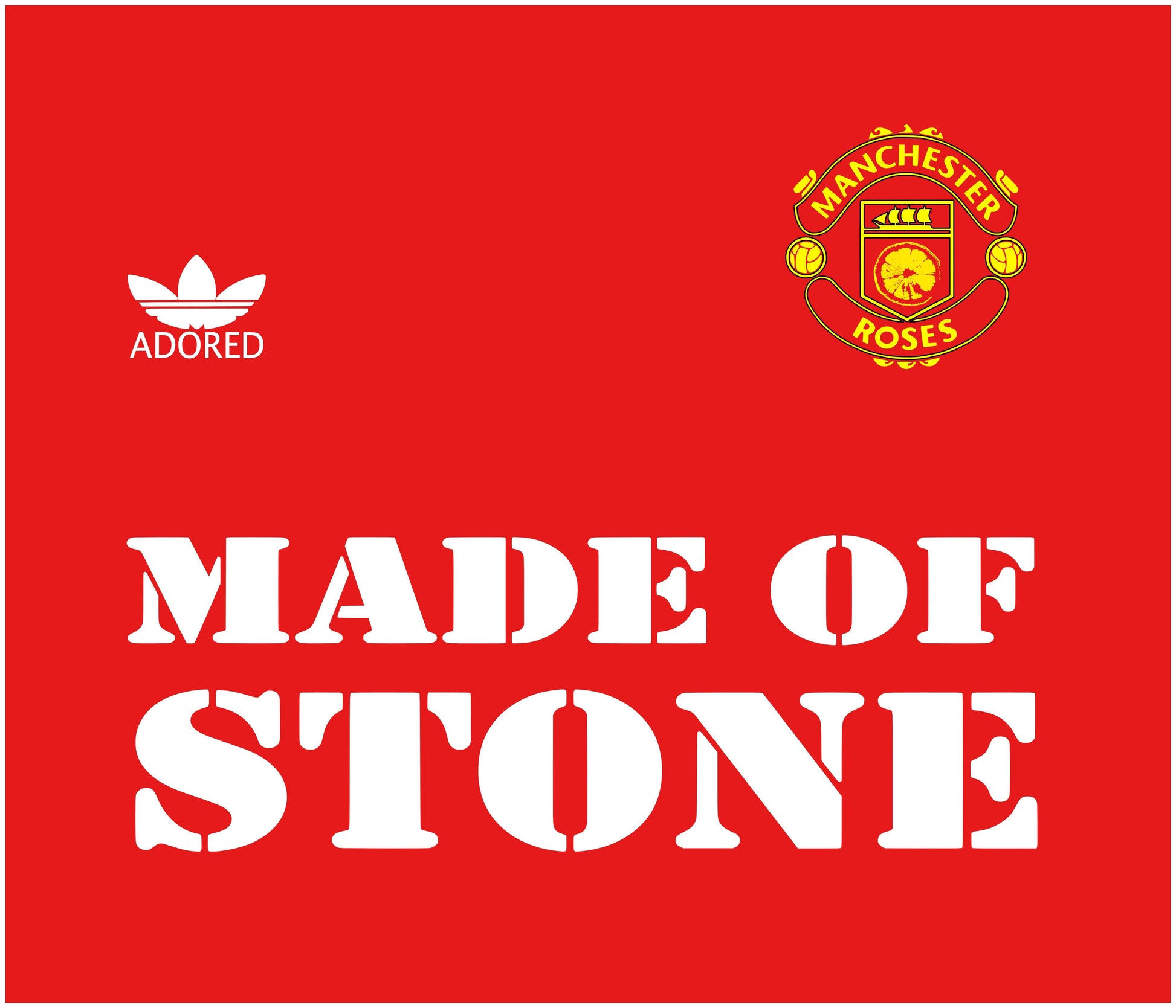 MANCHESTER ROSES (Red Version): T-Shirt Inspired by The Stone Roses & Football. - SOUND IS COLOUR