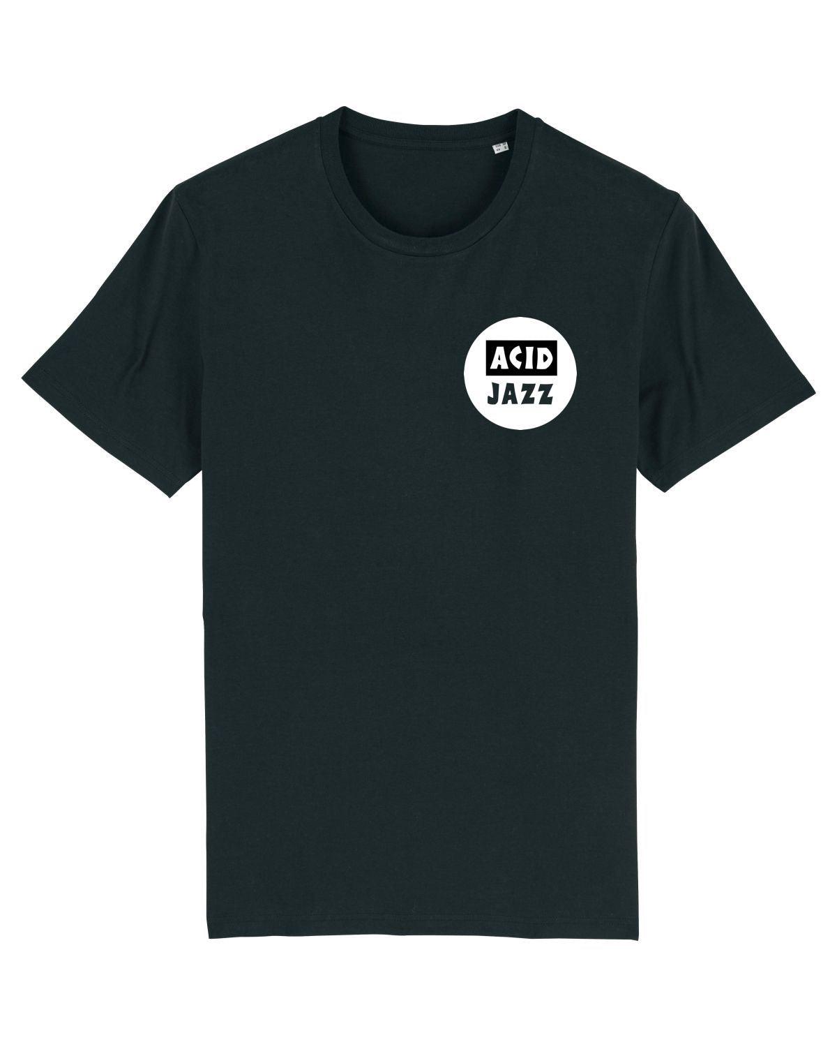 ACID JAZZ: Round White Chest Logo T-Shirt Official Merchandise of Acid Jazz Records (3 Colour Options) - SOUND IS COLOUR
