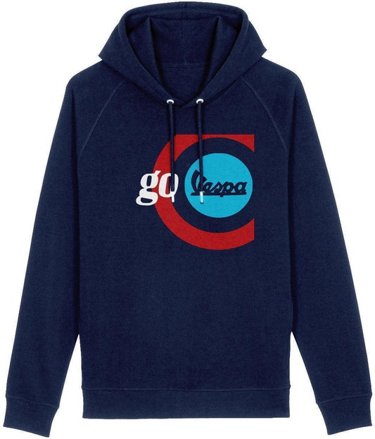 GO VESPA: Navy Hoodie Inspired by Classic Vespa Scooters. Small to 4XL - SOUND IS COLOUR