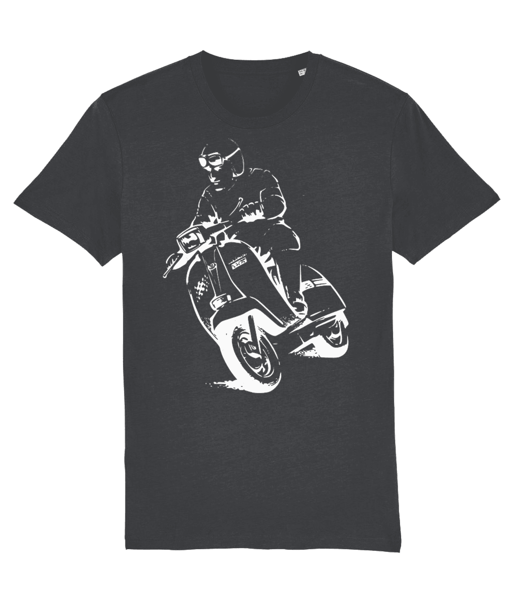 GP RACER: T-Shirt Inspired by Classic Lambretta Scooters (3 Dark Colour Options) Small to 4XL - SOUND IS COLOUR