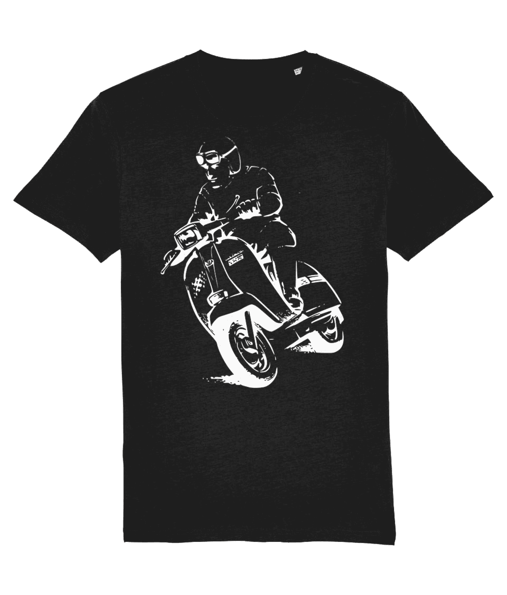 GP RACER: T-Shirt Inspired by Classic Lambretta Scooters (3 Dark Colour Options) Small to 4XL - SOUND IS COLOUR