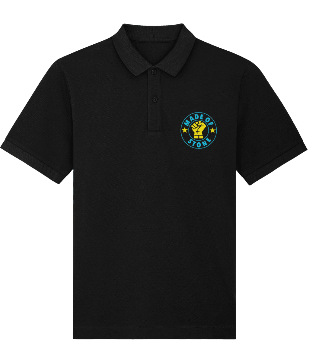 MADE OF STONE Black Embroidered Polo Inspired by The Stone Roses & Keep The Faith Small to 4XL - SOUND IS COLOUR