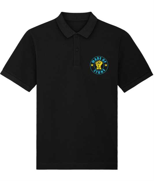 MADE OF STONE Black Embroidered Polo Inspired by The Stone Roses & Keep The Faith Small to 4XL - SOUND IS COLOUR