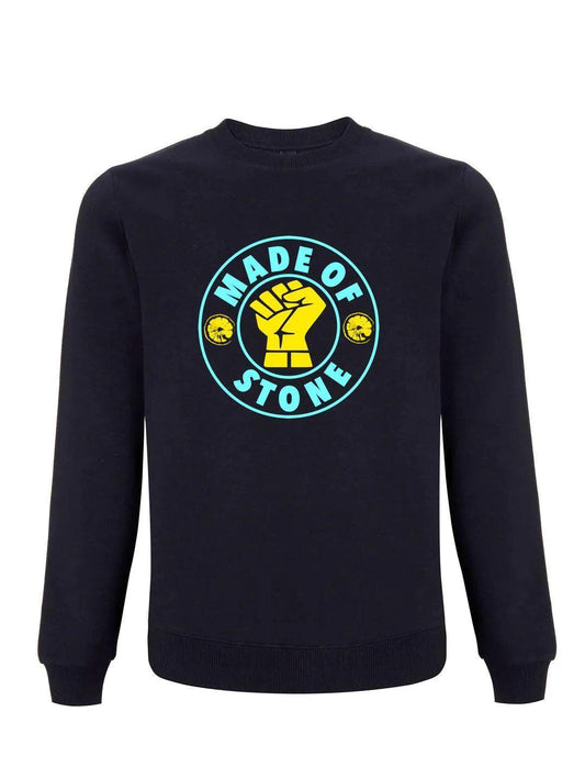 MADE OF STONE (Sky / Yellow): Swaetshirt Inspired by The Stone Roses & Keep The Faith - SOUND IS COLOUR