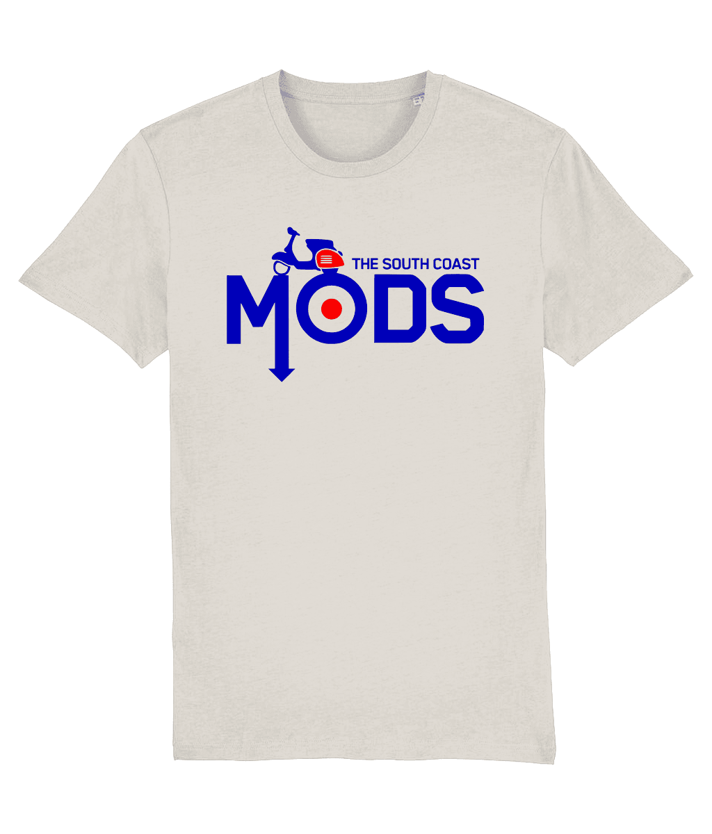 SOUTH COAST MODS BRIGHTON: 2-Sided T-Shirt Official Merchandise Vintage White: Small to 3XL - SOUND IS COLOUR