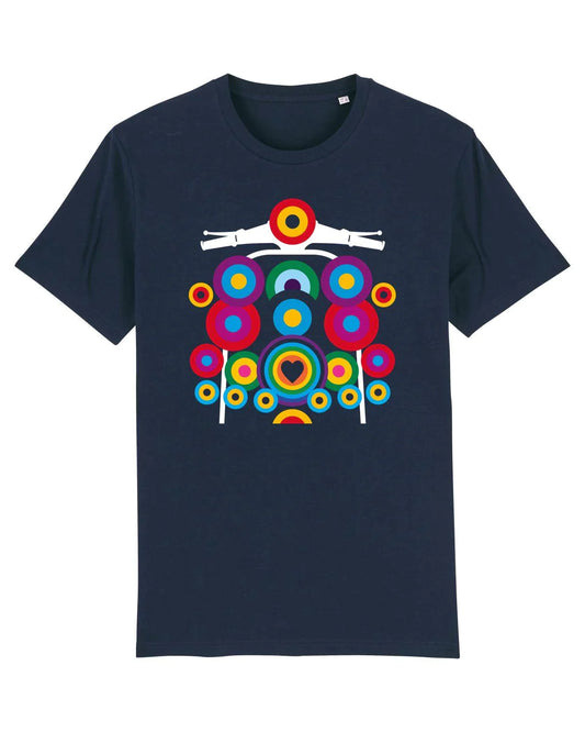 POP ART SCOOTER: Navy Version: T-Shirt Inspired by Mod Culture and Peter Blake - SOUND IS COLOUR