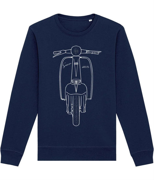 SPECIAL: Navy Sweatshirt Inspired by Classic Lambretta Scooters. Small to 4XL - SOUND IS COLOUR