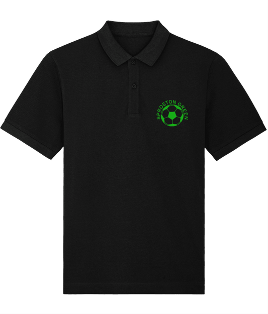 SPROSTON GREEN: Embroidered Black Polo Inspired by The Charlatans & Football: Small to 4XL - SOUND IS COLOUR