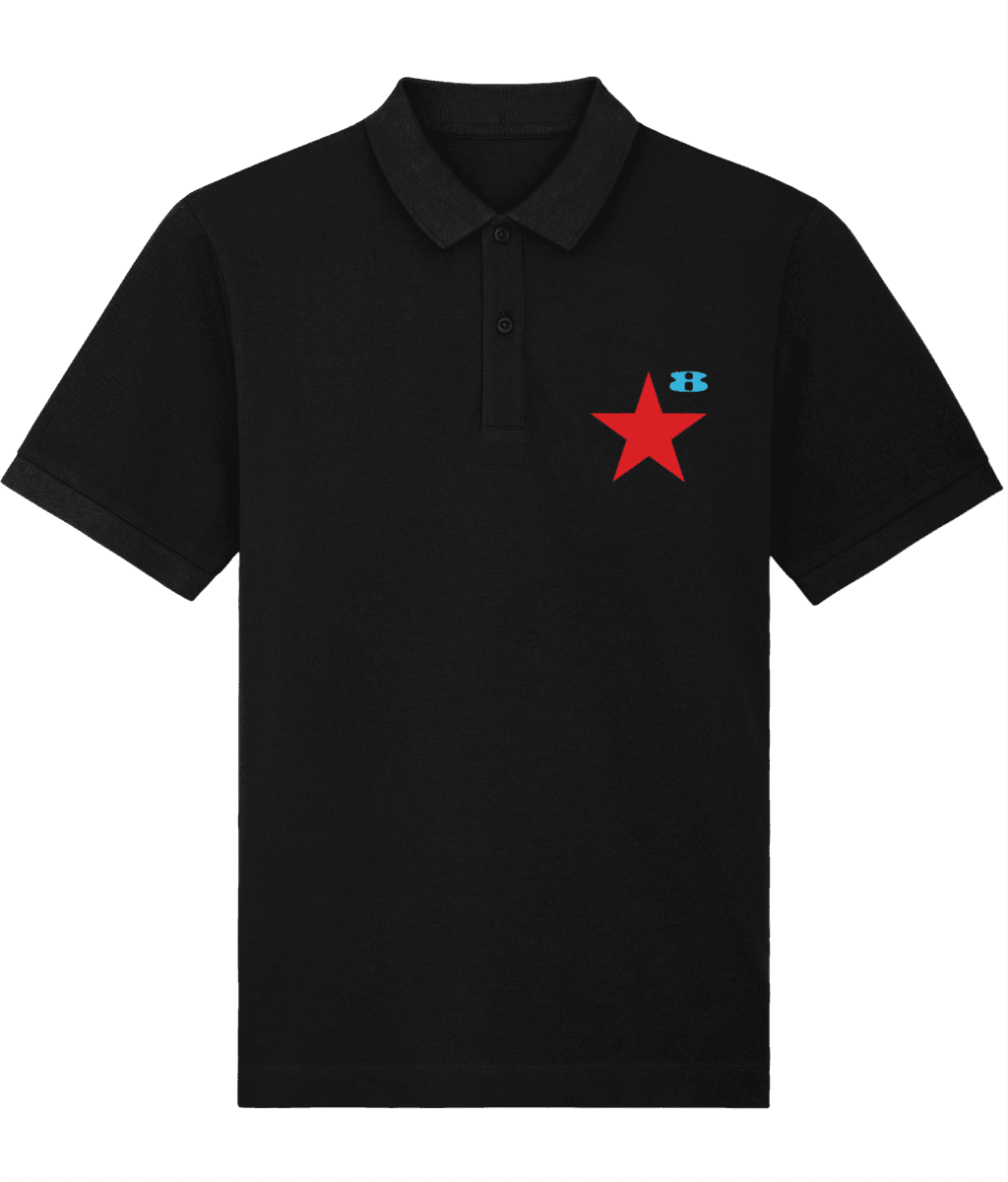 STAR: Black Embroidered Polo Inspired by Peter Blake and Paul Weller. Small to 4XL - SOUND IS COLOUR