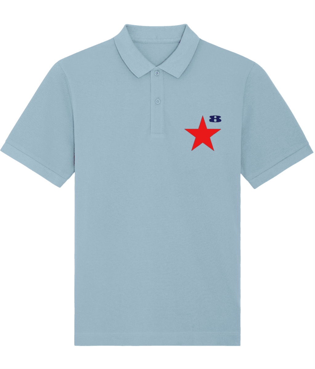 STAR: Sky Blue Embroidered Polo Inspired by Peter Blake and Paul Weller. Small to 3XL - SOUND IS COLOUR