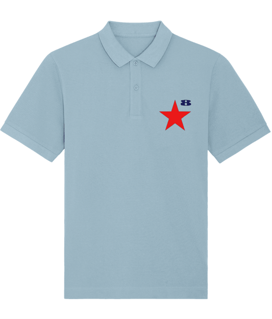 STAR: Sky Blue Embroidered Polo Inspired by Peter Blake and Paul Weller. Small to 3XL - SOUND IS COLOUR