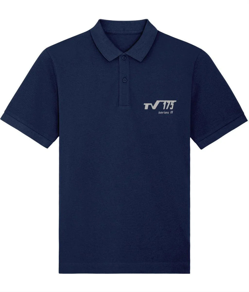 TV175 II: Navy Embroidered Polo Inspired by Classic Lambretta Scooters. Small to 4XL - SOUND IS COLOUR