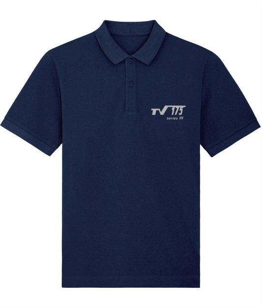 TV175 III: Navy Embroidered Polo Inspired by Classic Lambretta Scooters. Small to 4XL - SOUND IS COLOUR