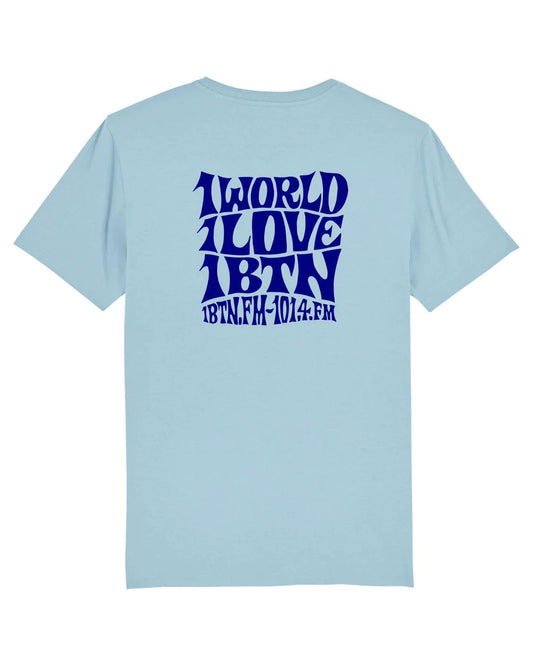 1 WORLD 1 LOVE by Swifty: 2 Sided T-Shirt Official Merchandise of 1BTN.FM (5 Colour Options) - SOUND IS COLOUR