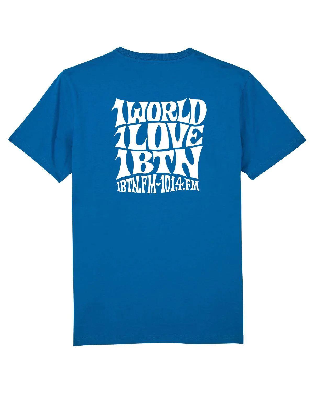1 WORLD 1 LOVE by Swifty: 2 Sided T-Shirt Official Merchandise of 1BTN.FM (5 Colour Options) - SOUND IS COLOUR
