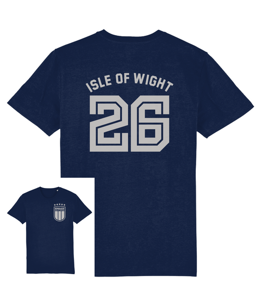 ISLE OF WIGHT 26: 2-Sided Navy T-Shirt Official Merchandise of Hipshaker Small to 4XL