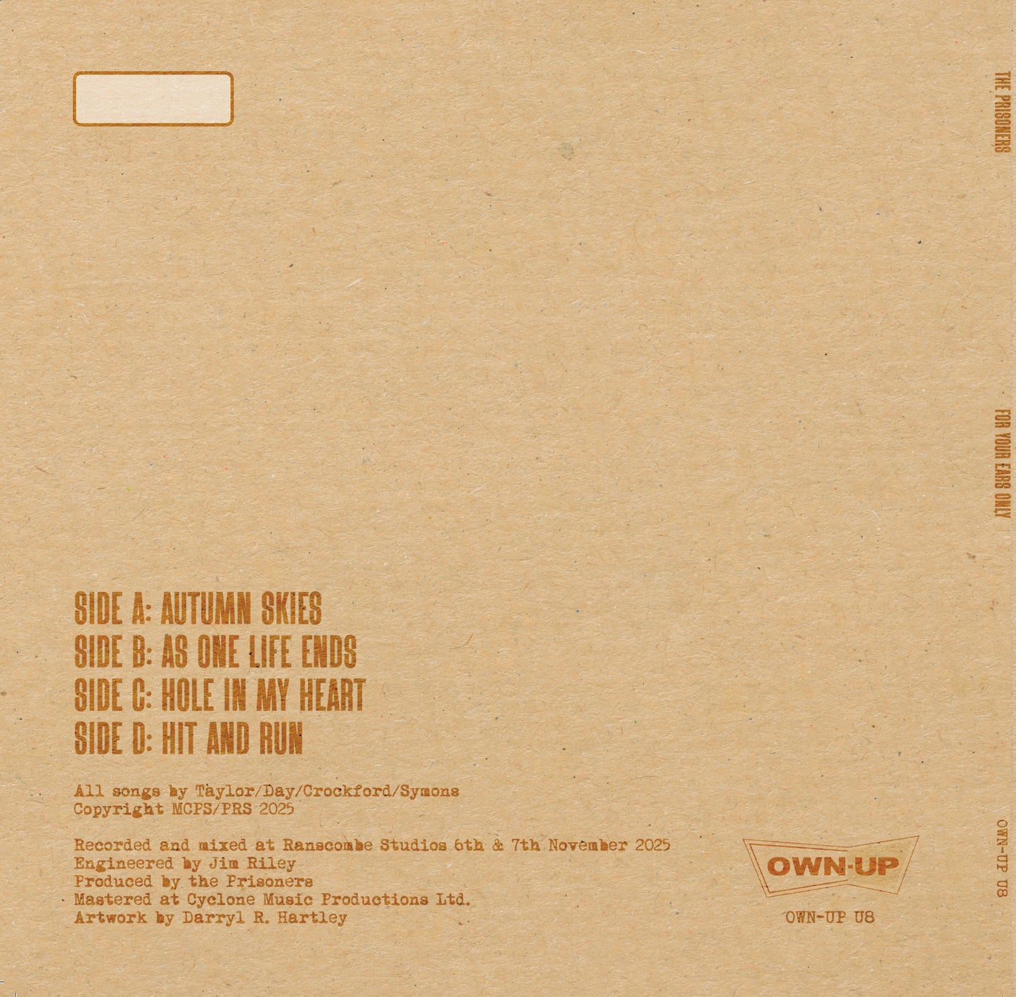 THE PRISONERS: For Your Ears Only: New EP: COLLECTION ONLY FROM THE KINGS HALL