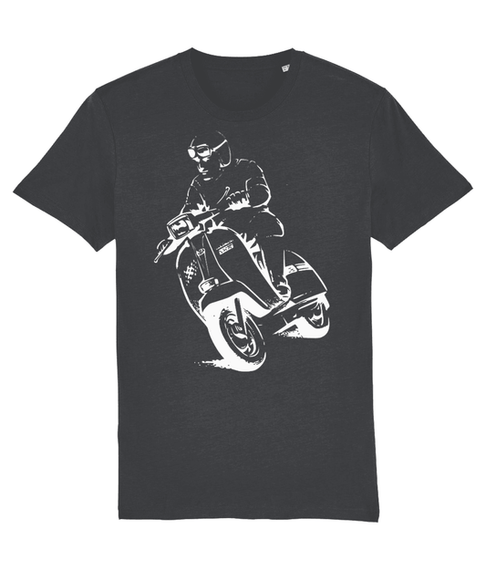 GP RACER: T-Shirt Inspired by Classic Lambretta Scooters (3 Dark Colour Options) Small to 4XL - SOUND IS COLOUR