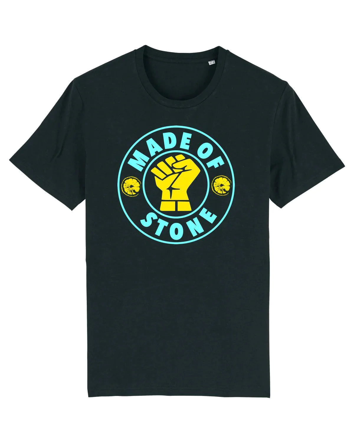 MADE OF STONE (Sky / Yellow): T-Shirt Inspired by The Stone Roses & Keep The Faith - SOUND IS COLOUR