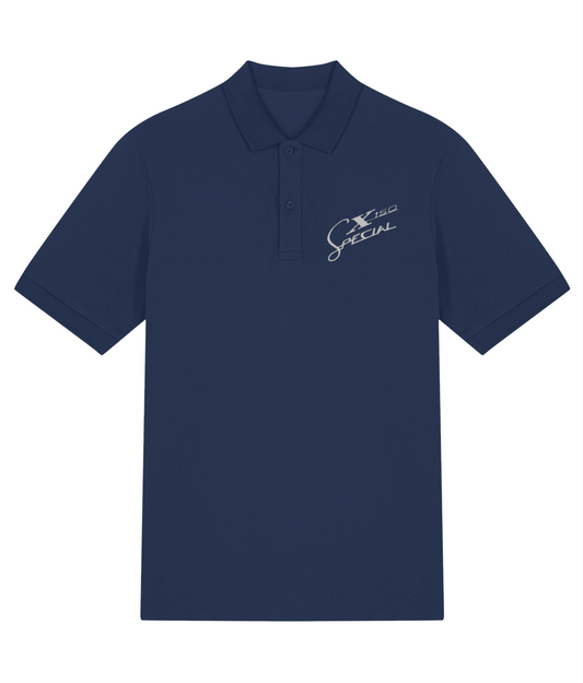 SX150: Navy Embroidered Polo Inspired by Classic Lambretta Scooters. Small to 4XL
