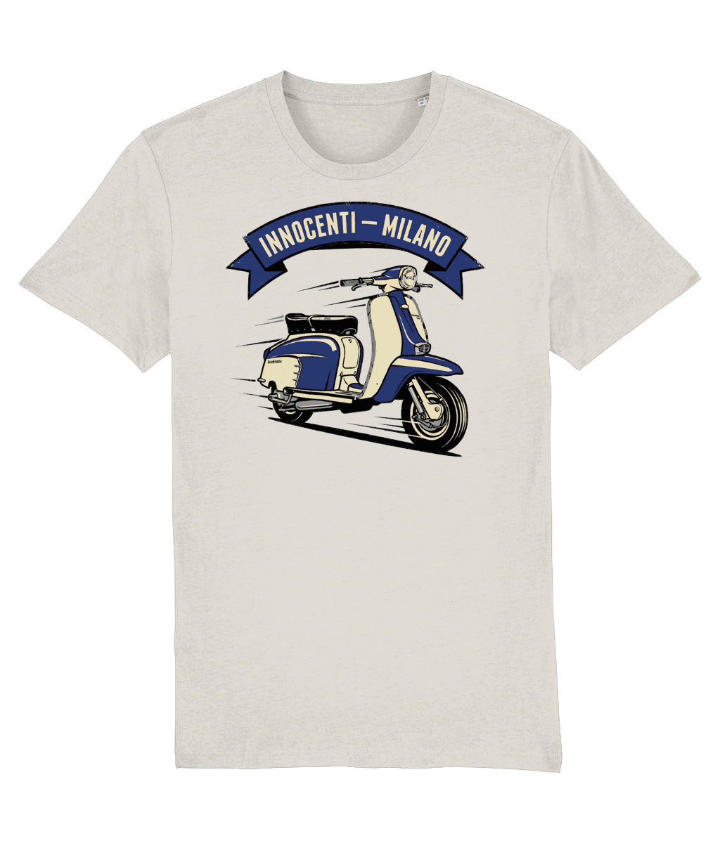 INNOCENTI MILANO NAVY: T-Shirt Inspired by Classic Lambretta Scooters (3 Colour Options) Small to 3XL