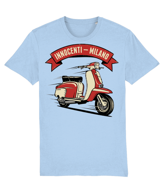 INNOCENTI MILANO RED: T-Shirt Inspired by Classic Lambretta Scooters (3 Colour Options) Small to 3XL
