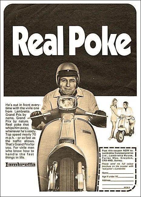 REAL POKE: T-Shirt Inspired by Lambretta GP Adverts (4 Colour Options) Small to 4XL - SOUND IS COLOUR